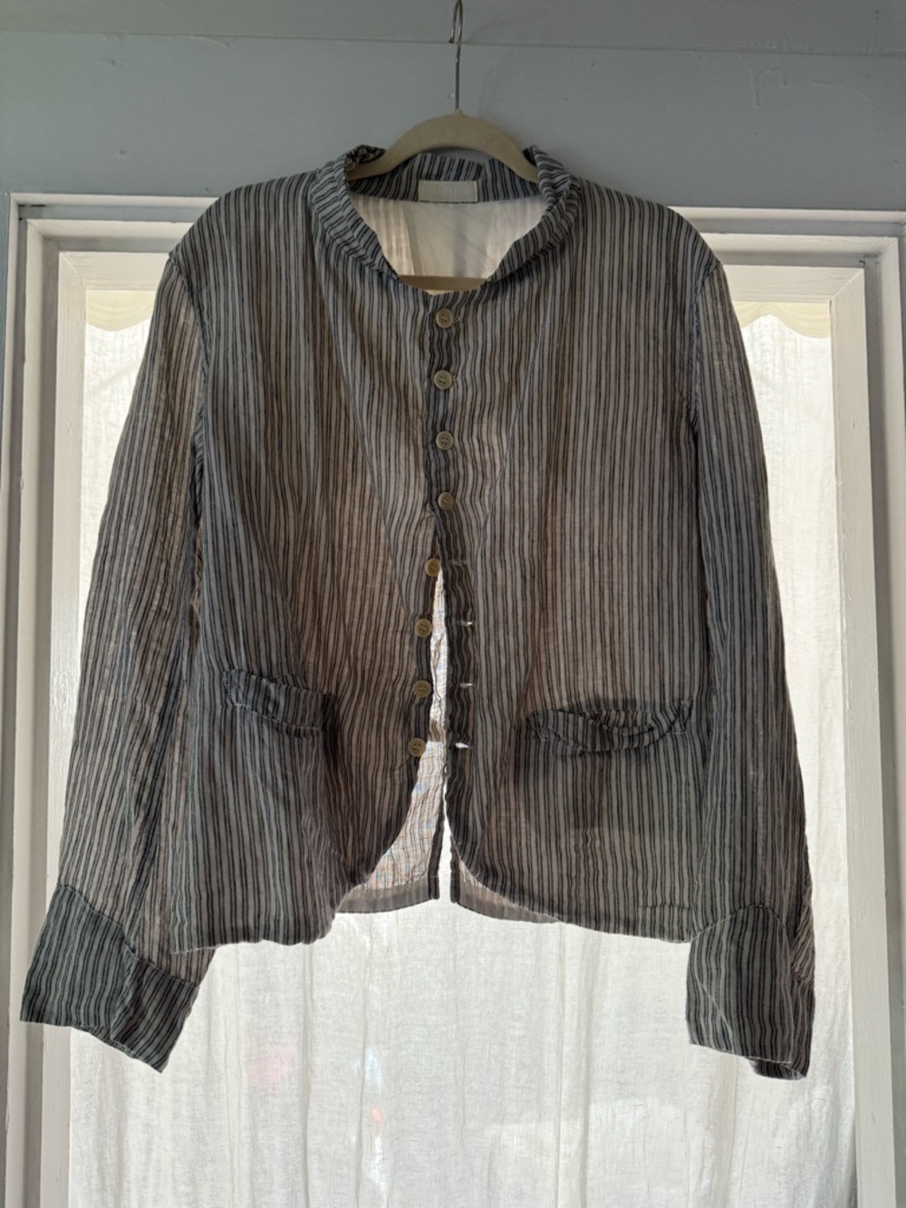 CP Shades Women's Striped Button-Front Jacket in Gray and White